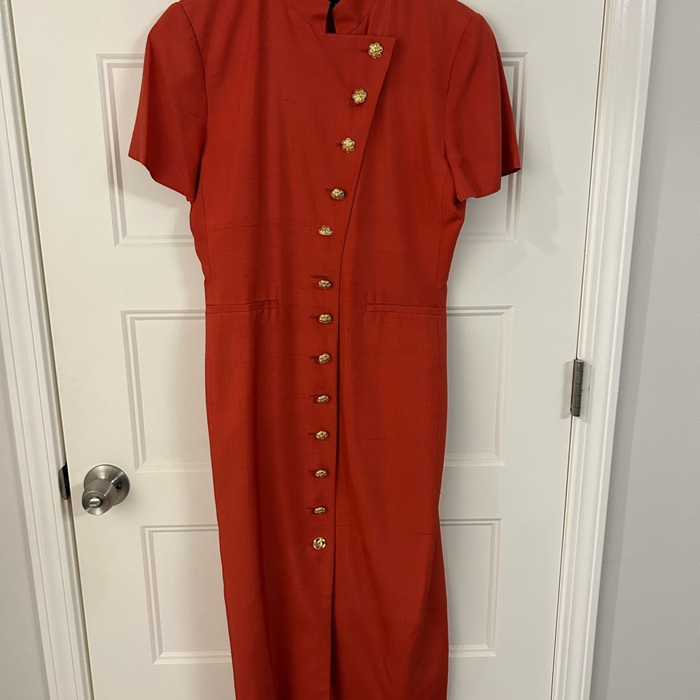 Elegant Red Button-Up Dress